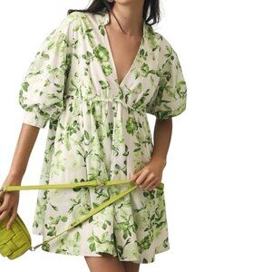 Anthropologie Maeve V-Neck Tunic Mini Dress XS Green Floral